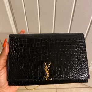 YSL Glossy Croc-Embossed Wallet on Chain